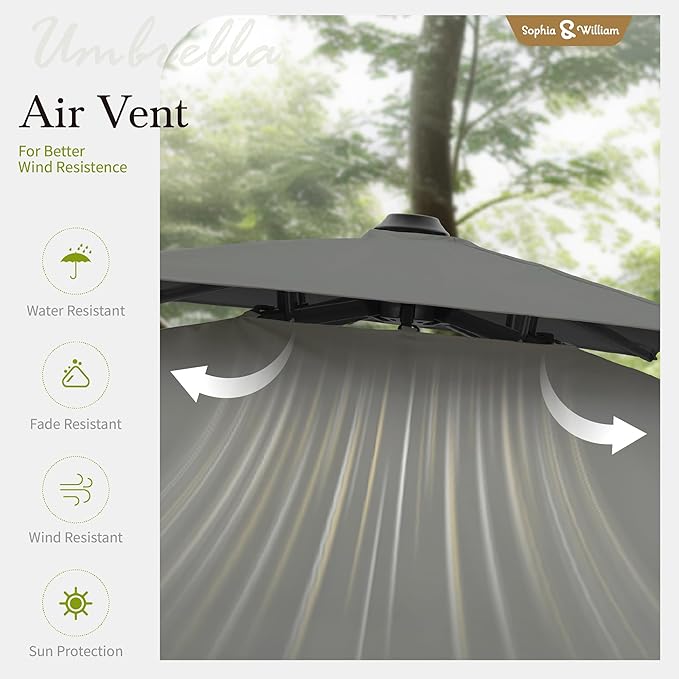 Sophia & William Cantilever Patio Umbrella 10'x 13', Hydraulic Lift Offset Large Outdoor Umbrellas, 2-Tier Hanging Umbrella with 360-degree Rotation, Grey(No Base)