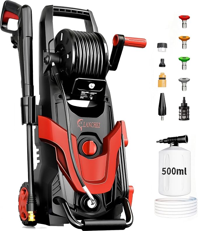 2026 New Pressure Washer 4800PSI w/4 Quick Connect Nozzles, Inlet Hose & Filter&500ML Soap Tank, High Cleaning Machine for Cars/Fences/Driveways/Patios/Home Cleaning,Red