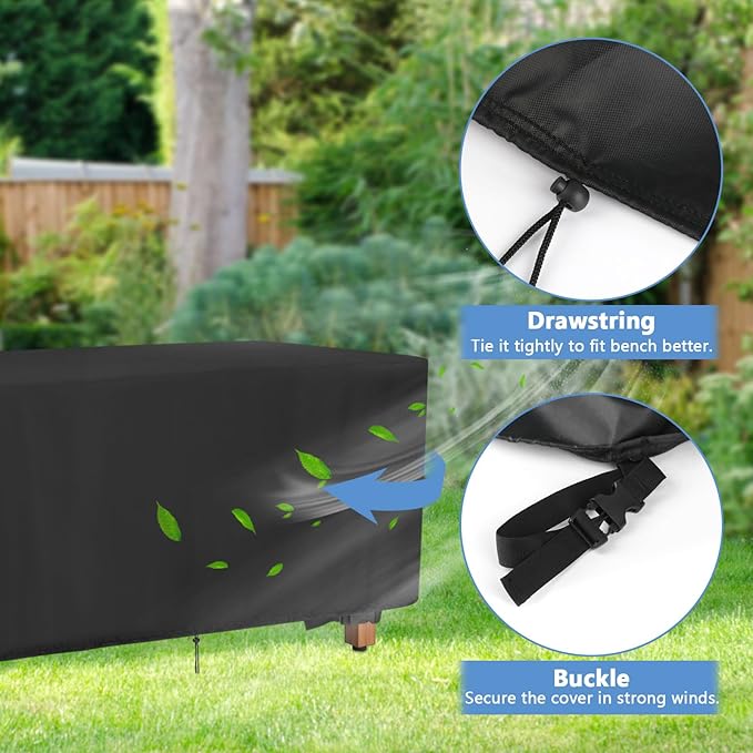 Outdoor Bench Cover for Backless Benches, 48 Inch Patio Bench Covers Waterproof Heavy Duty for Entryway Bench/Garden Benches, Black-48x16x15in