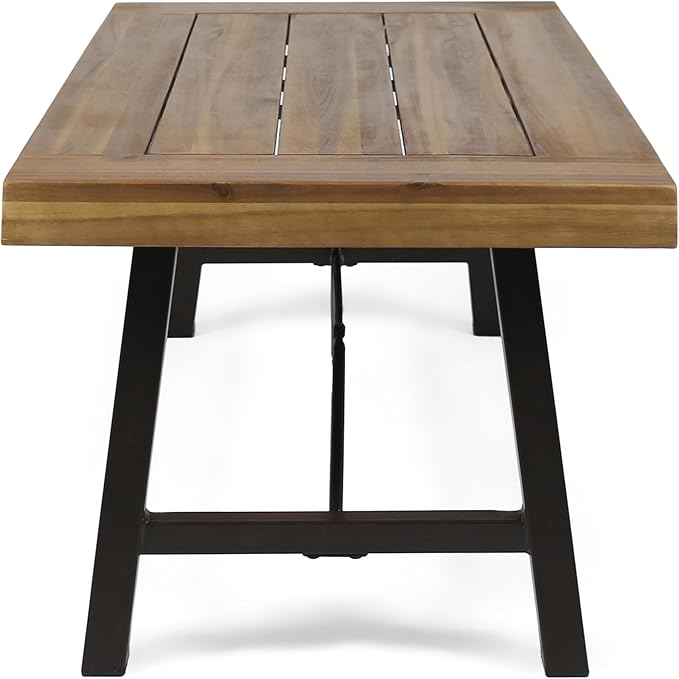 roomfitters Outdoor Acacia Wood Coffee Table, Teak Finish with Rustic Metal Legs, Perfect for Patio, Garden, or Deck, Weather-Resistant and Durable, Brown and Black