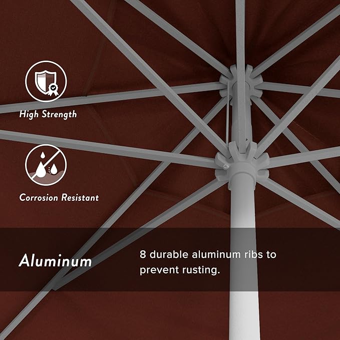 California Umbrella 12-Year Protection 9' Rd Aluminum Patio Umbrella, Crank Lift, Auto Tilt, White Finish, Sunbrella Terracotta