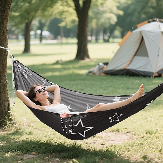 Black Star Silver 330lb Capacity Hammocks for Camping with Portabl Carry Bag Indoor Hammock for Patio Backyard Lounge Base Base para poner hamaca