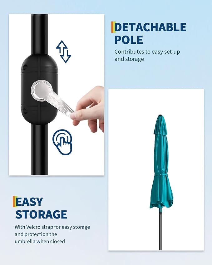 GarveeLife 9 ft Outdoor Patio Umbrella, Table Market Umbrella With Push Button Tilt and Crank, 8 Sturdy Ribs UV Protection Waterproof for Garden, Deck, Backyard, Pool (Turquoise Blue)