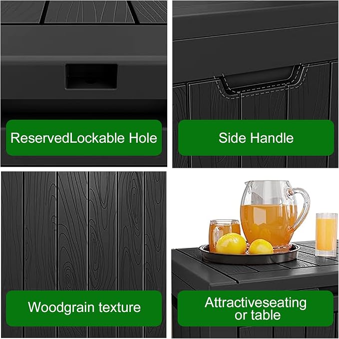 Resin Deck Box, Lockable Patio Outdoor Storage Box for Furniture, Garden Tools and Tools Storage, Waterproof Outside Storage Boxes (Black, 31 Gallon)