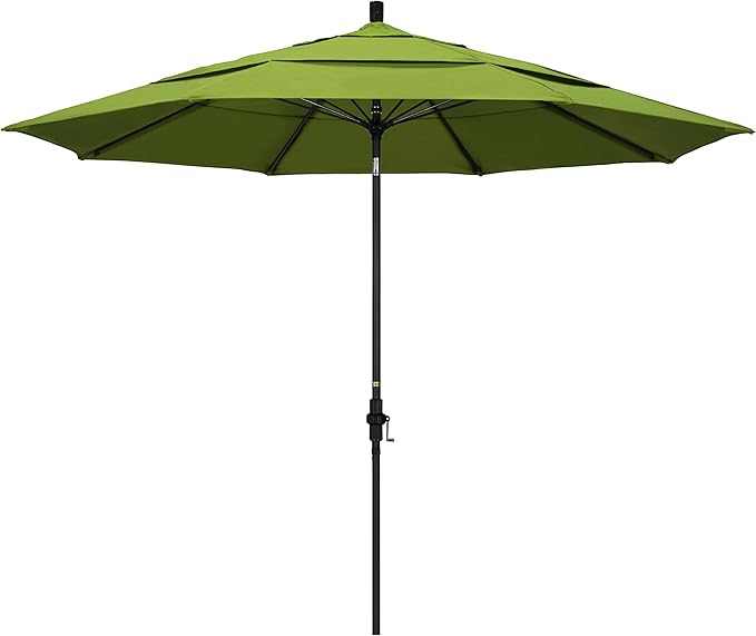 California Umbrella 11' Round Crank Lift, Collar Tilt, Aluminum Pole, Fiberglass Rib Patio Umbrella, Black Finish