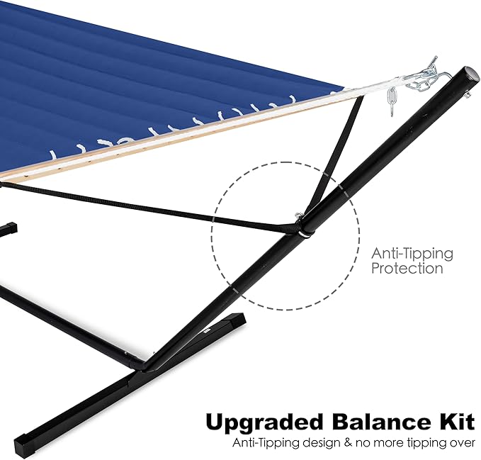 2 Person Hammock with Stand for Outside, Heavy Duty Steel Stand, Double 55inch Hammocks, Large Removable Pillow, Storage Bags, Max 475 lbs Capacity (Blue)