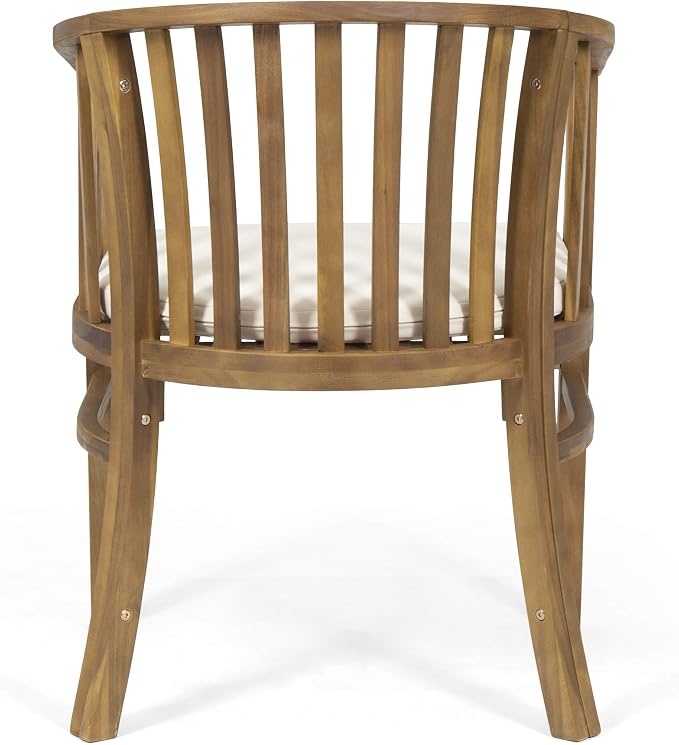 Christopher Knight Home Badaz Acacia Wood Patio Dining Set for 2, Solid Wood Outdoor Dining Table Set for 2, 3 Piece Outdoor Dining Set with Round Table and Armchair with Seat Cushion, Teak+Cream