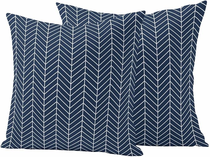 Outdoor Waterproof Throw Pillow Covers Set of 2 Navy Blue Chevron Stripes Pillowcases 16x16 Inches Modern Geometric Texture Decorative Pillows Cushion Case Patio Pillows for Couch Bed Chair Garden