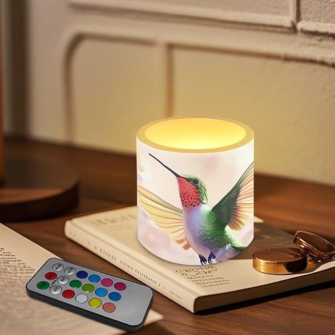 Vintage Flower Hummingbird 3 inch Flameless LED Candles with Remote Timer Set of 4 Home Decorative Realistic Flickering Flameless Candles with Battery Operated