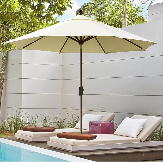 EliteShade USA 10-Year-Non-Fading 10Ft Market Patio Umbrella, UPF 50+ UV Protection Performance Sun Umbrella, Heavy Duty Commercial Grade Outdoor Table Umbrella with Crank & Tilt, Windproof Vented Top for Garden, Pool, Deck and Outdoor Playsets, Natural