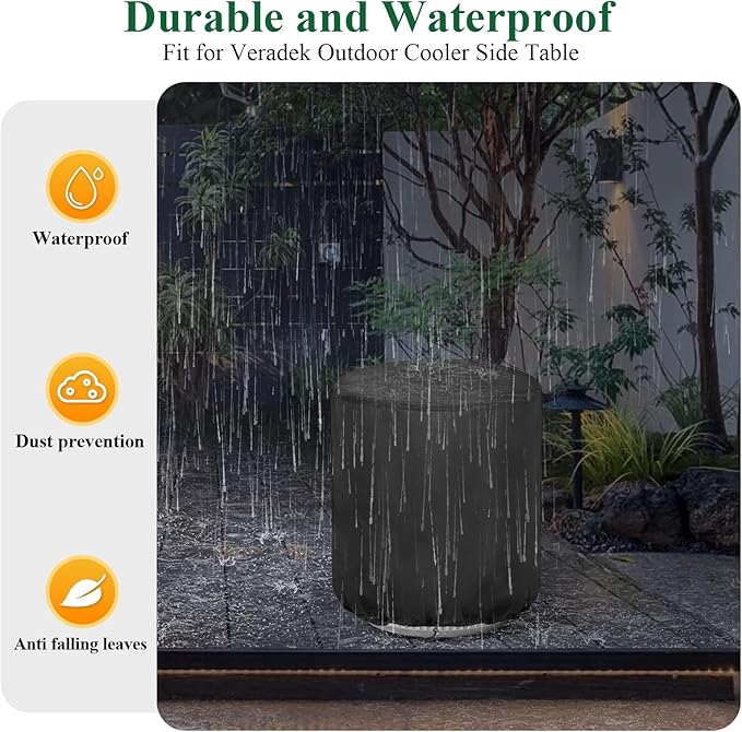 Patio Table Cover for Keter Cool Side Table Cooler, Waterproof Ice Chest Storage Cover Round Outdoor Bar Cover- 17.2"D x 17.5"H
