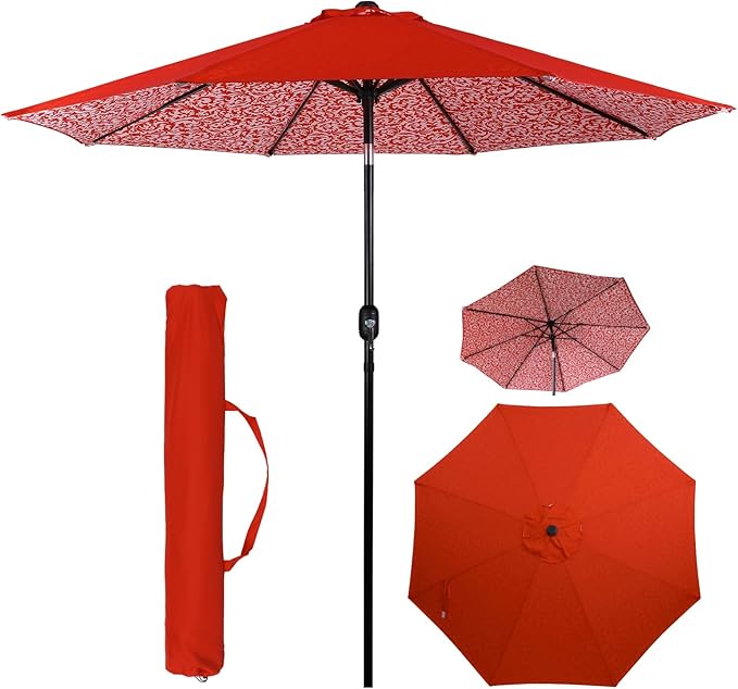 Backyard Expressions 9 ft. Patio Umbrella, Market Table Umbrella w/Tilt and Crank, 8 Ribs