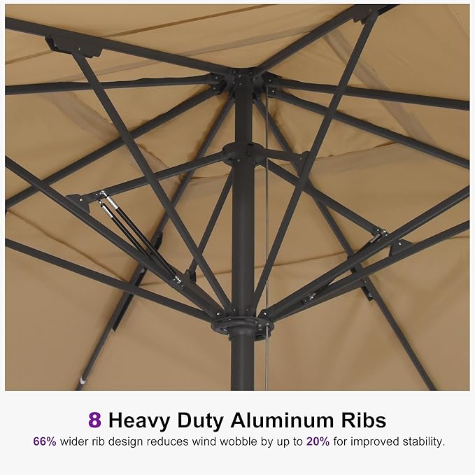 PURPLE LEAF 16' x 16' Square Semi-Auto Outdoor Patio Umbrella Aluminium Market Umbrella Table Sun Umbrella with 3.15" Rod and 8 Sturdy Ribs for Deck Lawn Pool Garden, Beige