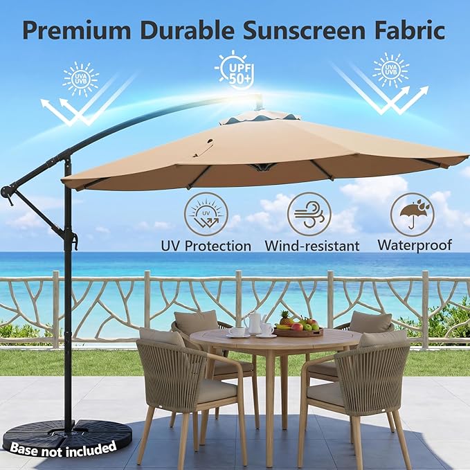 10FT Patio Umbrella, 360° Rotation Offset Cantilever Umbrella with Crank Tilt Fabric Canopy, UV & Water Resistant Outdoor Shade Hanging Umbrellas for Pool Deck Backyard Garden