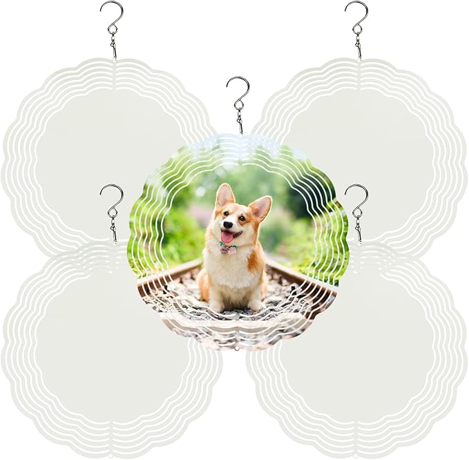 CHONOVO 5 Pack 6 Inch Sublimation Wind Spinner Blank | Double-Sided Sublimation, 3D Aluminum Metal, Easy Heat Transfer, Includes Hooks for Hanging Yard, Garden & Porch Decoration