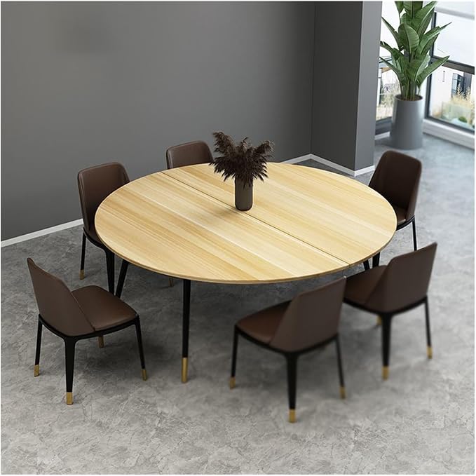 71" Round Folding Table - Storable Wooden Design for Kitchen & Patio, Half-Fold with Durable Metal Hardware, Beige - Ideal for Dining, Events & Gatherings