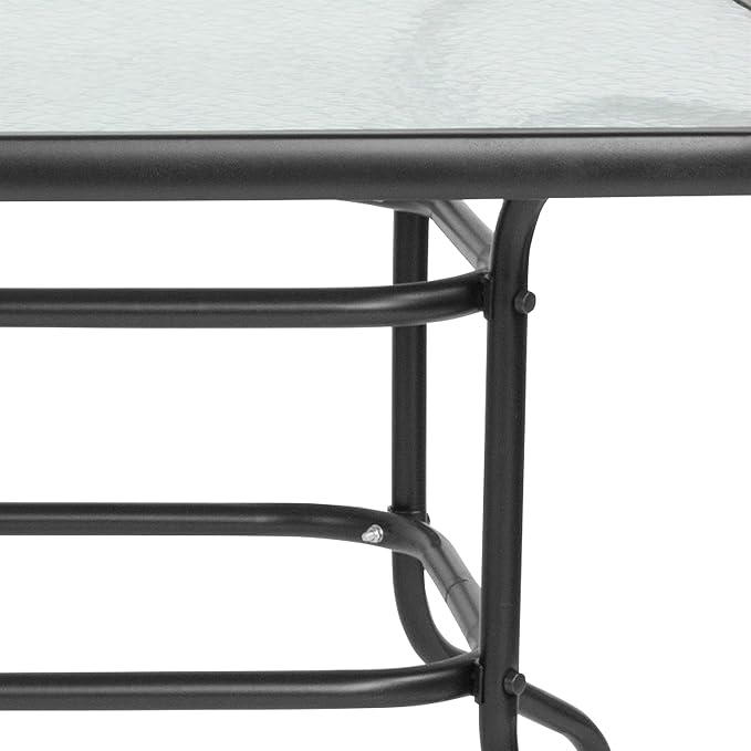 BOWERY HILL Rectangular Glass Patio Table, Clear Top Black Powder-Coated Metal Frame, 55" x 31.5", 5mm Tempered Glass, Indoor/Outdoor Dining Table for Commercial or Residential Use