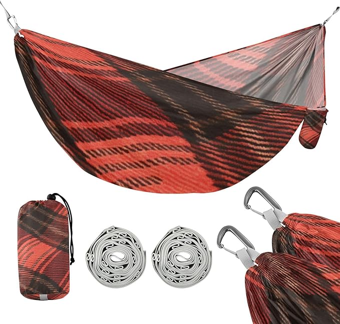 Red and Black Irregular Checkerboard 330lb Capacity Camping Hammocks with Tree Straps Rope Hammock for Outside Patio Backyard Poolside accesorios para Camping