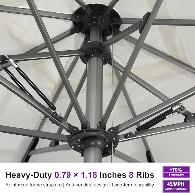 PURPLE LEAF 13 X 13 FT Extra Large Commercial Square Patio Umbrella Maximum Coverage Heavy Duty Wind Resistant Vented Canopy Reinforced Frame for Restaurant Hotel Resort Cafe Outdoor Dining Area Business Use White