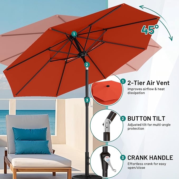 AreShark 10ft 2 Tiers Patio Umbrella - Outdoor Umbrella Waterproof UV Protection, Market Table Umbrella w/Push Button Tilt&Crank for Pool, Porch, Garden(Orange)