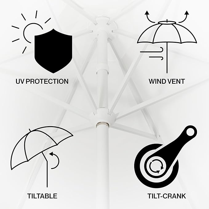 Eyely BMU1001 Halden 9 ft. Classic Cottage Tassel Market Patio Umbrella with Auto-Tilt, Crank