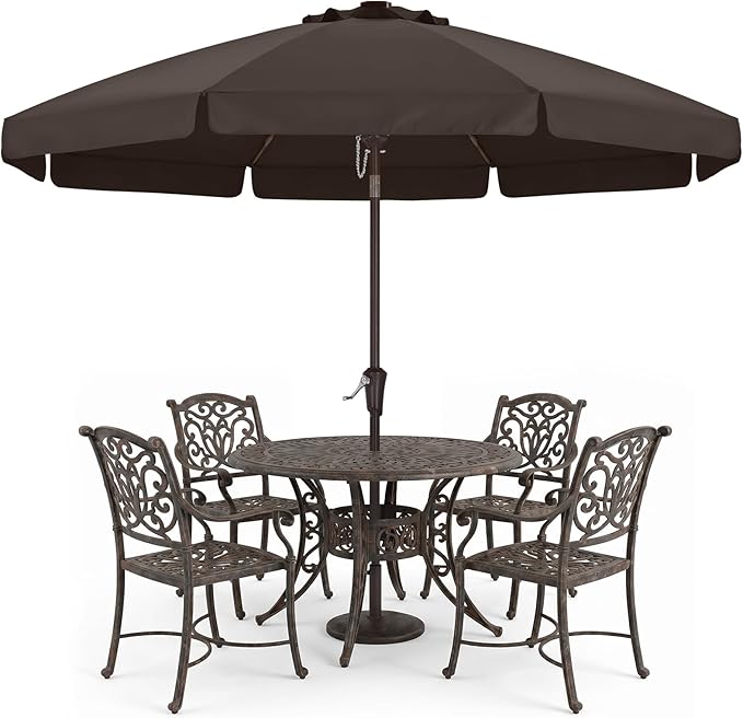 ABCCANOPY 9ft Scalloped Patio Umbrella, Outdoor Table Umbrella with Tilt and Crank, Fiberglass Ribs Deck Umbrella for Patio, Pool, Garden, Picnic (Brown)