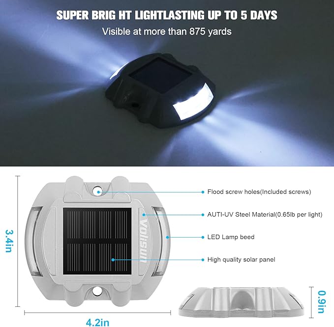 VOLISUN Solar Deck Lights Driveway Dock Lights, 20-Pack Led IP68 Waterproof Outdoor Warning Step Lights for Driveway Sidewalk Garden Pathway Yard(White, Auto On/Off