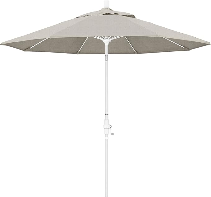 California Umbrella 9' Round Aluminum Pole Fiberglass Rib Patio Umbrella, Crank Lift, Collar Tilt, White Finish, Woven Granite Olefin