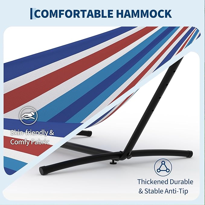 Double Hammocks with Stand for Outside, Portable Space Saving Heavy-Duty Steel Stand for Indoor Outdoor Patio with Carrying Bag, 450 lbs Capacity