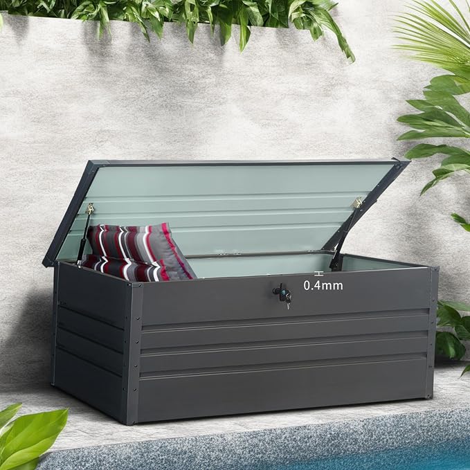 Outdoor Storage Box, 260 Gallon Deck Box, Metal Waterproof Lockable UV Resistant Extra Large Patio Storage Box for Patio Furniture Cushions, Gardening Tools, Pool Accessories