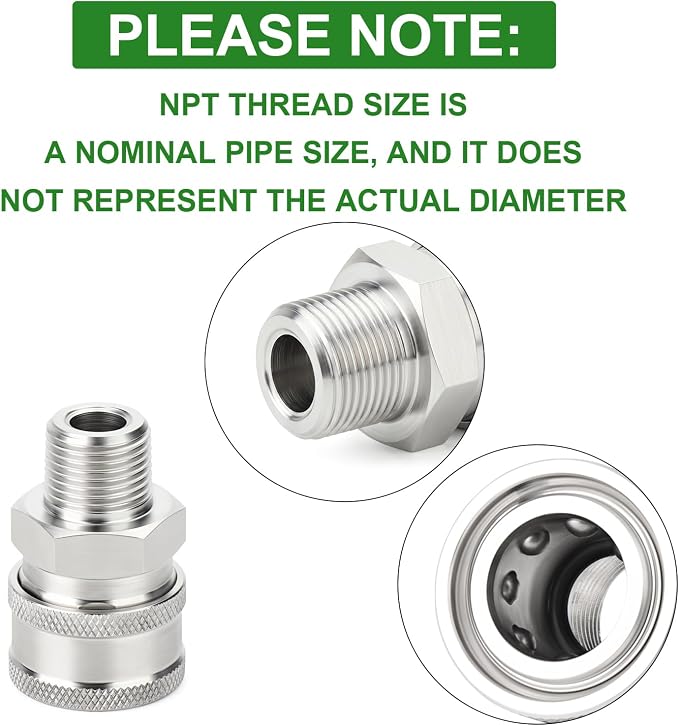 TAISHER 8PCS 304 Stainless Steel 3/8" Male NPT High Pressure Washer Quick Connect Coupler for Pressure Washing Gun Hose Accessories