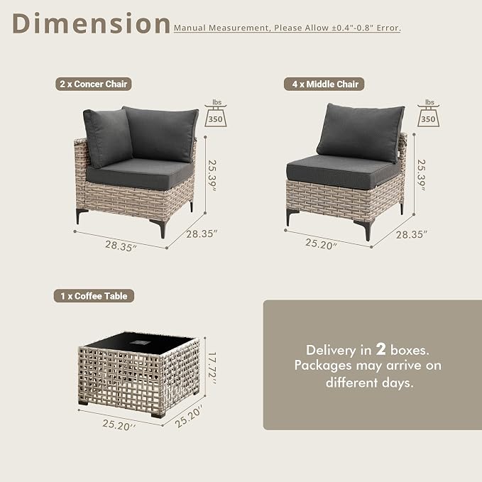 5 Pieces Patio Sectional Furniture Set, Outdoor Wicker Sectional Couch with Solar Lights Table, Modern Conversation Set for Porch Balcony Backyard, Black