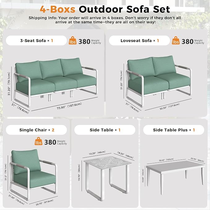 Outdoor Aluminum Patio Furniture Set with with 6.5" Thick Cushions,9-Piece Outdoor Sectional Conversation Set with Coffee Tables,All-Weather Patio Set for Backyard & Deck，White
