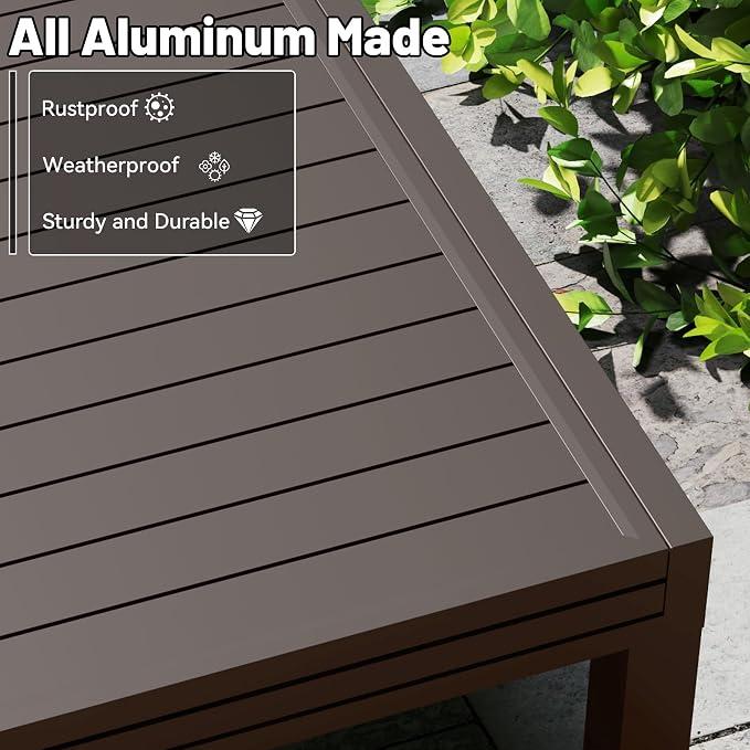All Aluminum Expandable Patio Dining Table for 4-6 People, Extendable Outdoor Dining Room Table, All Weather Patio Furniture, Rectangular Metal Table with Adjustable Width 35"- 71", Dark Brown