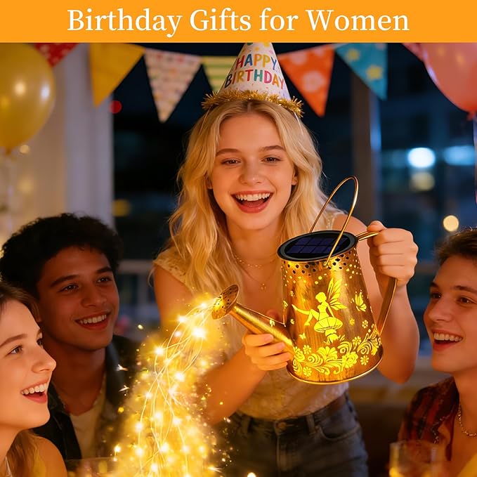 2 Pack Solar Watering Can Lights, Gifts for Women Mom Grandma Birthday, Waterproof Outdoor Garden Decor Large Hanging Solar Lanterns Garden Lights for Patio Yard Flowerbed