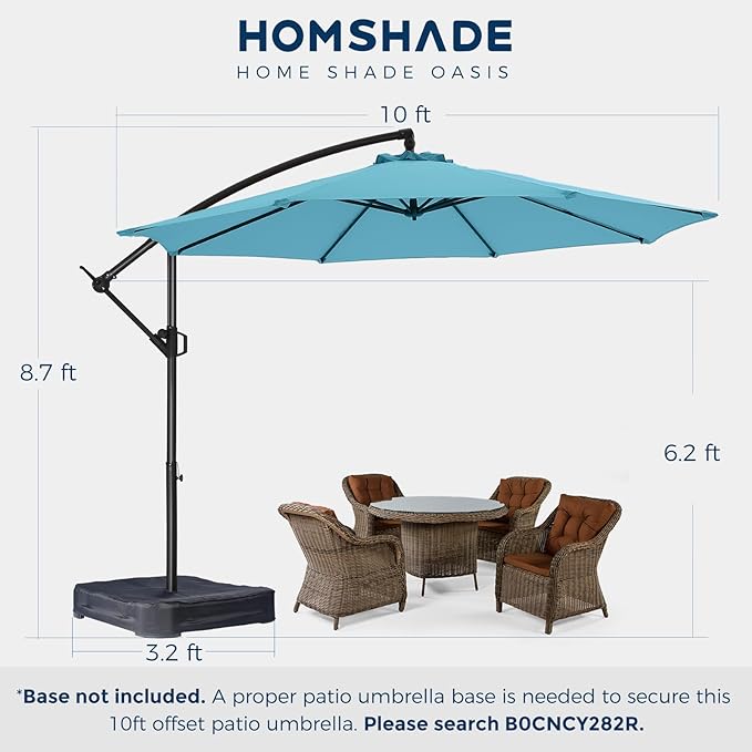 HOMSHADE 10ft Offset Patio Umbrella with Base Included, Cantilever Offset Hanging Patio Outdoor Market Umbrella UPF50+ UV Protection with Easy Tilt and Crank for Pool Deck and Garden(Light Blue)