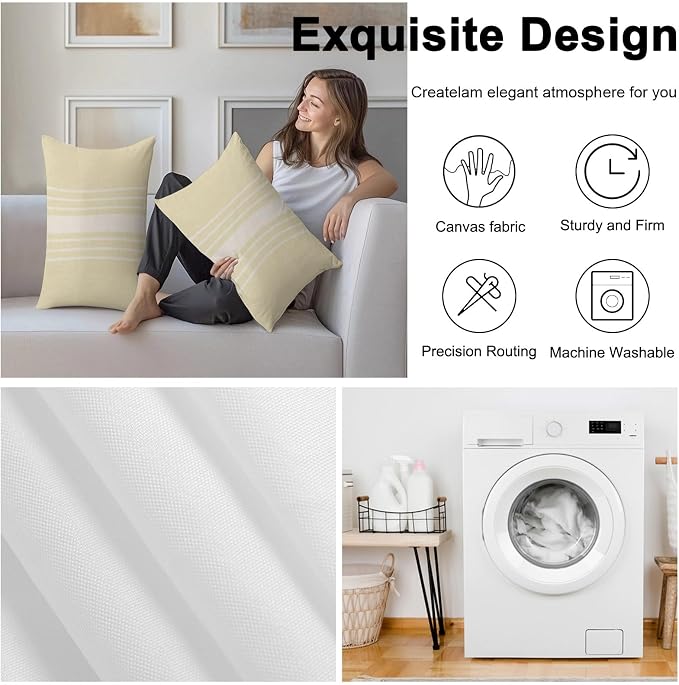 Cream Beige Striped Outdoor Pillow Covers 20x12 Inch Lumbar Pillow Covers Set of 2 Waterproof Decorative Throw Pillow Cases Modern Farmhouse Retro Lines Cushion Covers for Patio Furniture Garden Couch