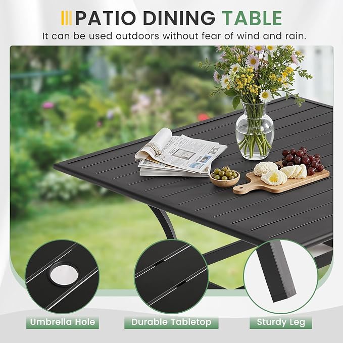 LVUYOYO 5-Piece Outdoor Patio Dining Set, Textilene Swivel Chairs & Square Table Set, All-Weather Table and Chairs Set with Umbrella Hole for Backyard, Garden,Balcony,Porch (Gray)