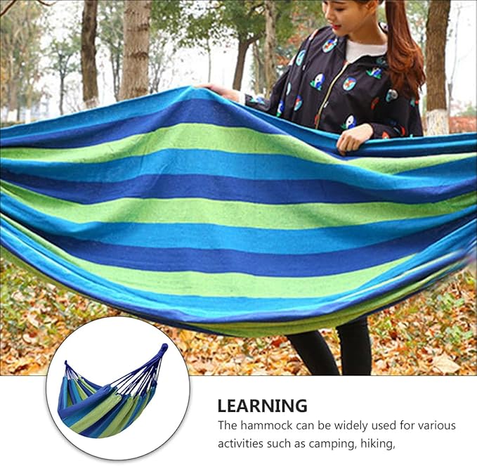 GLEAVI Double Thickened Canvas Hammock Swing for Outdoor Travel and Camping, Portable Garden Hanging Bed with Storage Bag and Ropes, 150x190cm Blue Canvas Hammock for Adults