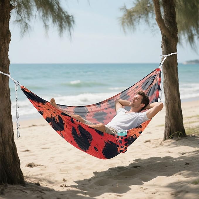 Animal Skin Leopard Red Black 330lb Capacity Camping Hammock Cloth Hammock for Outside Patio Backyard Poolside hamaca con soporte para adultos