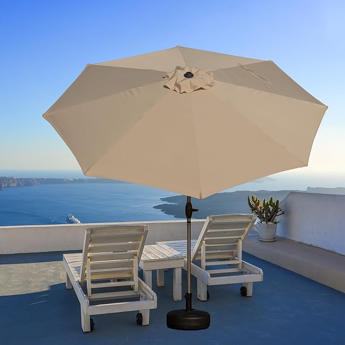 Domi 9FT Patio Umbrella, Outdoor Table Umbrella with Aluminum Pole, UV Protection Waterproof Market Sun Umbrella with Push Button Tilt and Crank for Garden, Deck, Backyard, Pool (Beige)