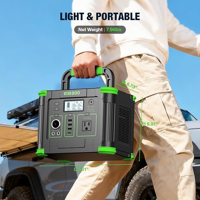 330W Portable Power Station 288.6Wh Solar Generator with 600W Peak, PD 60W USB-C, QC3.0 & 5W Wireless Charger for Camping, Emergency Backup, RV & Home Use