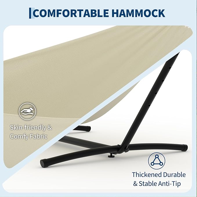 2-Person Hammock with Stand,Portable Double Hammock, Portable & Space-Saving, 450 Lbs, Comfortable Polyester Cotton for Outdoor, Patio, Garden, Camping – Includes Carry Bag