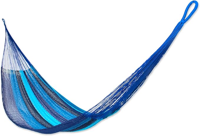 NOVICA Blue Turquoise Nylon Handwoven Mayan Hammock, Afternoon Breeze' (Single)