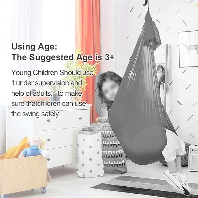 Therapy Hammock Outside, Vertical Stability Training Kids Sensory Suspended Swing for Autism, Up to 440 Lbs (200 Kg) (Color : Gray, Size : 100x280cm/39x110in)