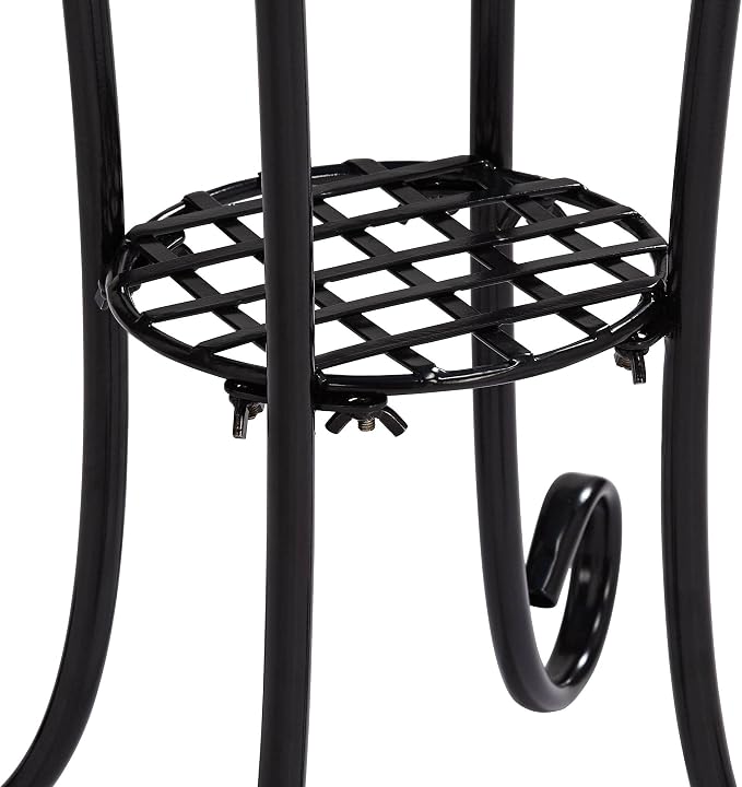 Teal Island Designs Sunburst Rustic Black Metal Round Outdoor Accent Side Tables 14" Wide Set of 2 Brown Mosaic Tile Tabletop Gracefully Curved Legs for Spaces Porch Patio Home House Balcony Deck
