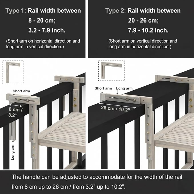 Acacia Wood Balcony Hanging Table – Stable Fixed Outdoor Railing Table – Weather-Resistant White Finish – Adjustable Mounting for Small Balcony, Patio, and Porch