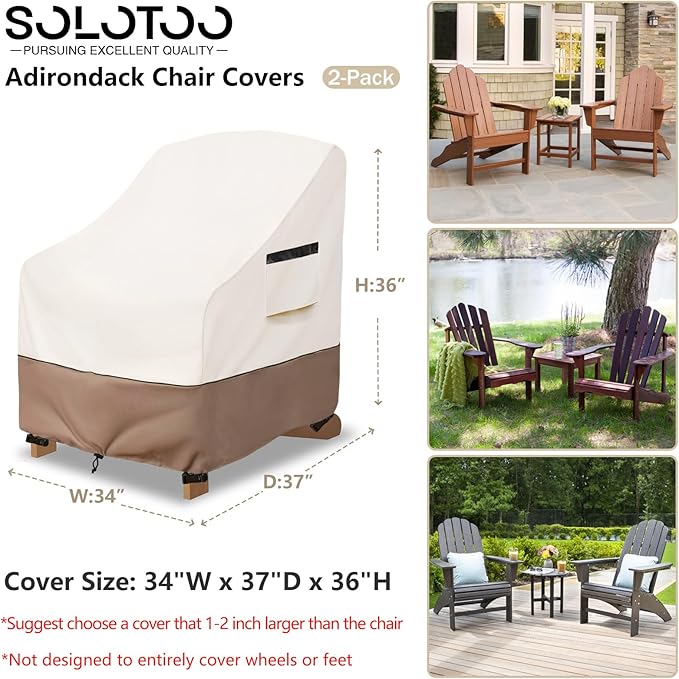 Adirondack Chair Covers Waterproof Heavy Duty Patio Furniture Covers, 34W x 37D x 36H Inches Outdoor Chair Cover 2 Pack (Beige)