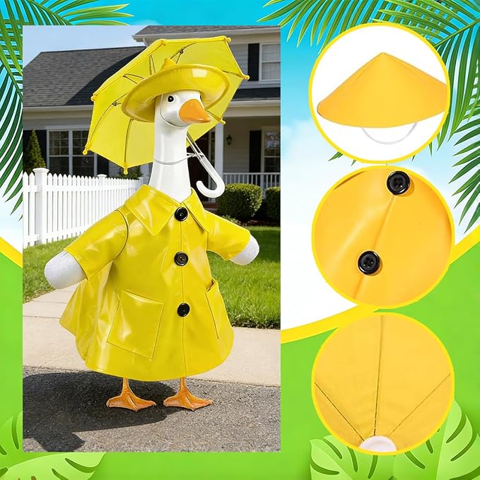 STONESTAR Raincoat Porch Goose Outfits with Umbrella Hat, Goose Spring Outfit Lawn Goose Raincoat Clothes Costume Fits 23" Geese Statue, Summer Garden Lawn Patio Yard Outdoor Decor (Raincoat-Yellow)