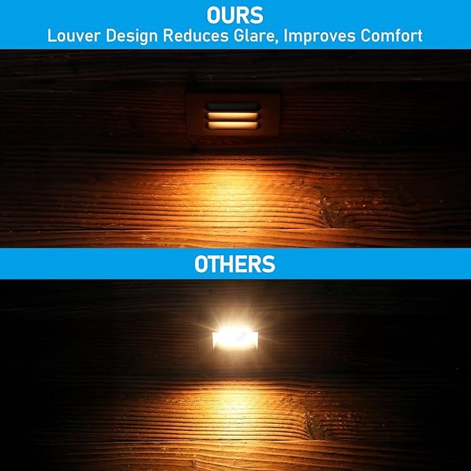 LEONLITE 12-Pack 5CCT 120V LED Step Lights, 3.5W Dimmable Horizontal Louvered Stair Lights Indoor Outdoor, Wet Location, CRI90, ETL, 2700K/3000K/3500K/4000K/5000K, Aluminum, Oil Rubbed Bronze